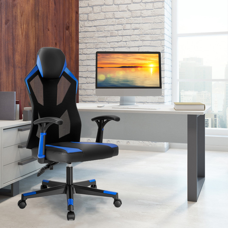 Gaming Chair with Adjustable Mesh Back-BlueCostway Gallery View 6 of 9
